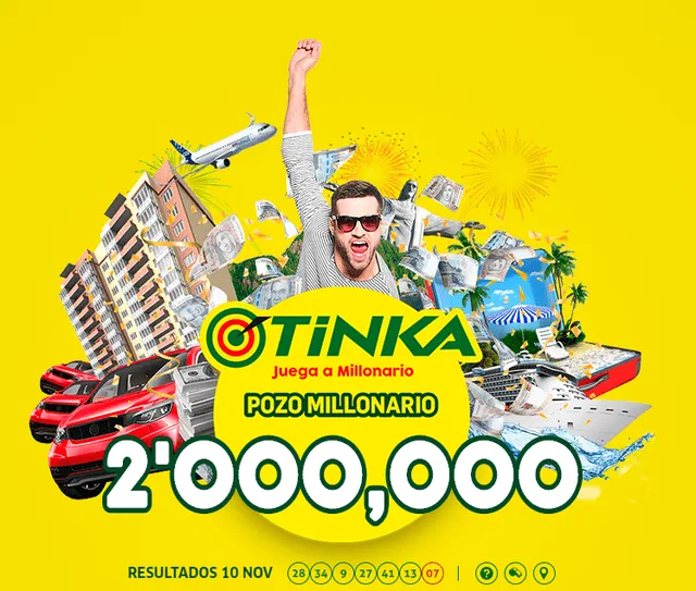 Pozo millonario de la Tinka tras el sorteo del 10 de noviembre de 2019. Foto: Intralot.