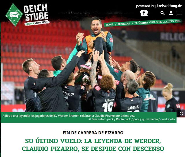 Claudio Pizarro: medios internacionales despiden al Bombardero del Werder Bremen tras retirarse del fútbol