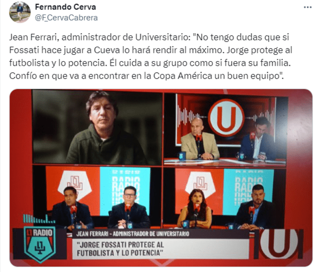 Jean Ferrari se pronuncia sobre convocatoria de Christian Cueva. <strong>Foto: captura 'X'</strong>   