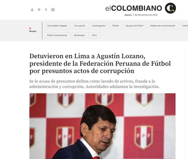  El Colombiano hizo eco del arrest de Agustín Lozano. Foto: El Colombiano   