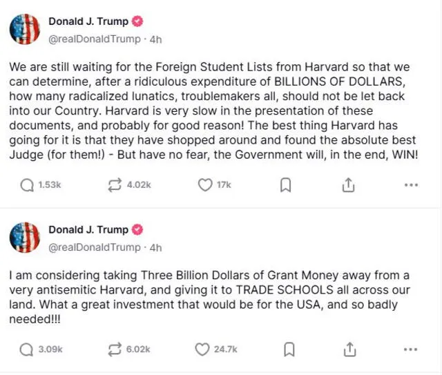 Trump realizó varias publicaciones en su cuenta por el Memorial Day. Foto: Captura Truth Social. Trump realizó varias publicaciones en su cuenta por el Memorial Day. Foto: Captura Truth Social.