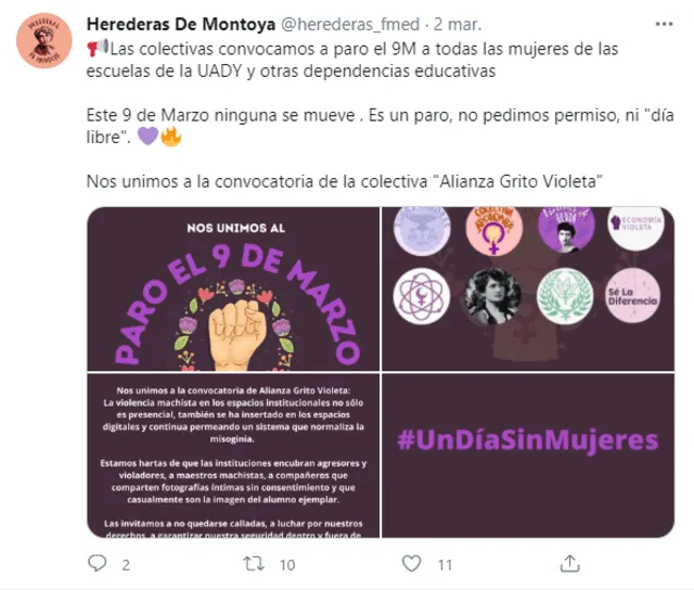 Feministas convocan a un paro general en México a propósito del Día Internacional de la Mujer Trabajadora. Foto: captura Twitter