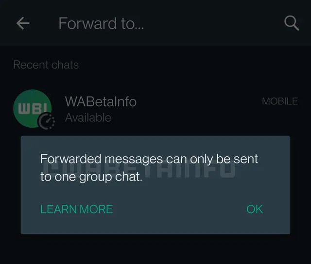 Nuevo límite para reenviar mensajes