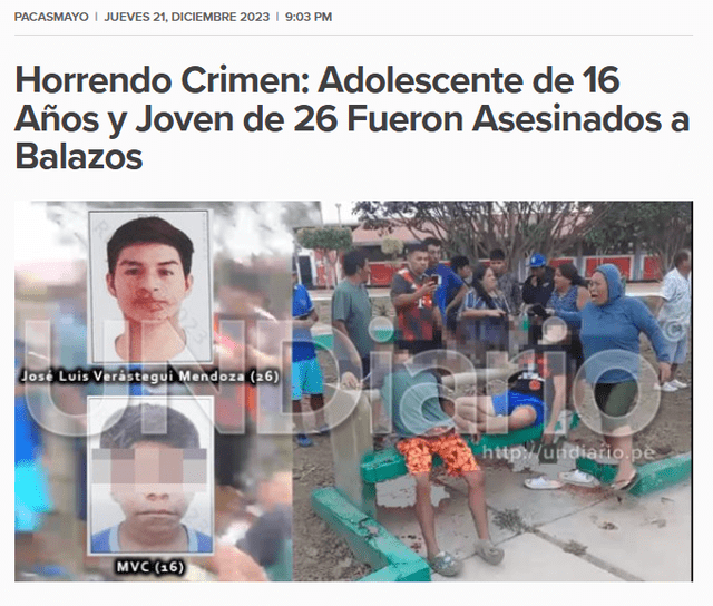  Imagen de las víctimas del presunto caso de sicariato fue difundida el 21 de diciembre de 2023. Foto: captura en web&nbsp; / Un Diario.&nbsp;<br><br>    