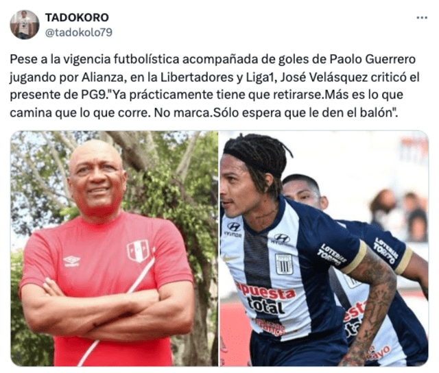 José Velásquez y su dura crítica a Paolo Guerrero. Foto: Twitter/Tadokoro   