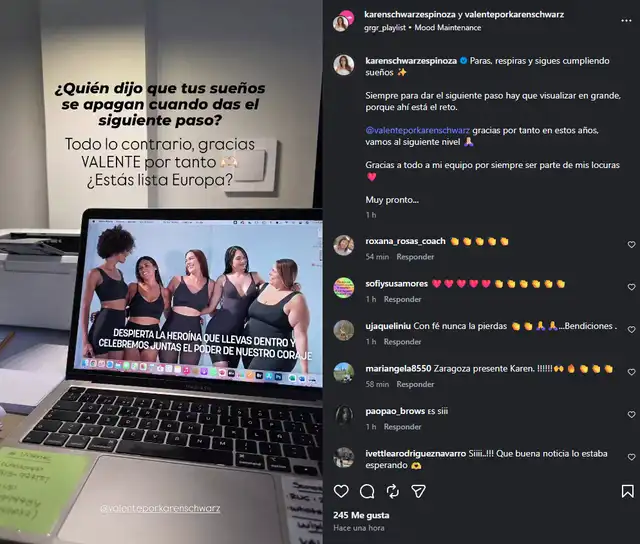 Karen Schwarz anunciando que 'Valente' se expandira por Europa. Foto: Instagram.  