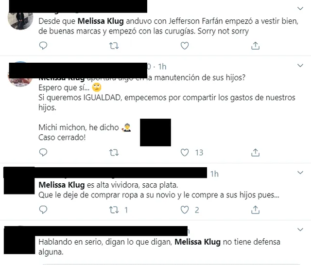 Críticas a Melissa Klug en redes sociales