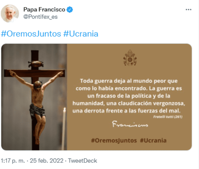 Papa Francisco asegura en ruso que “toda guerra es una claudicación vergonzosa”