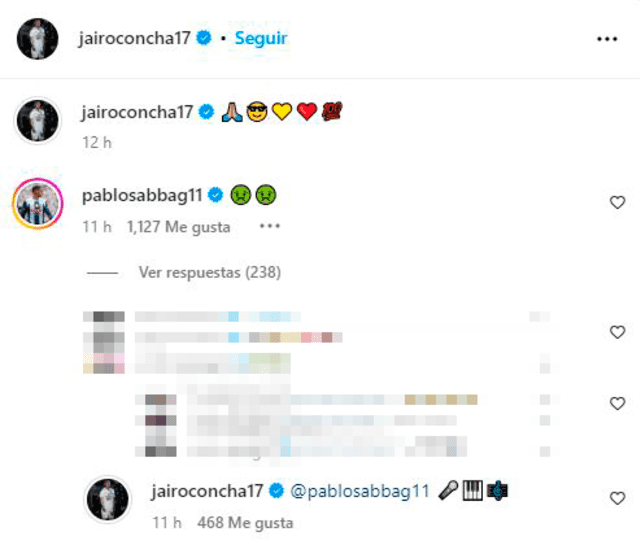 La reacción de Sabbag y la posterior respuesta de Jairo Concha. Foto: captura de Instagram   