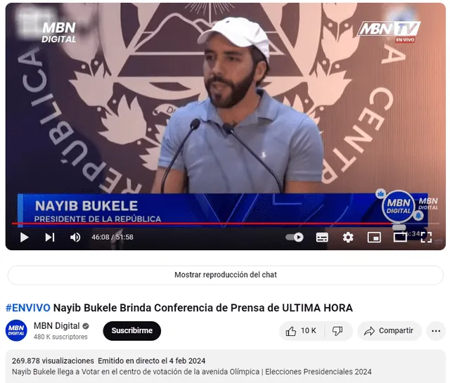  Nayib Bukele dirige rueda de prensa del 4 de febrero del 2024. Foto: captura en Youtube / MSN Digital.    