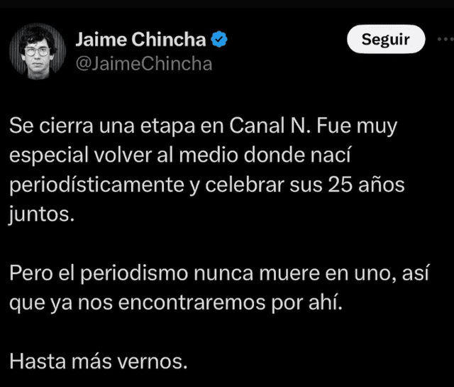 Comunicado de Jaime Chincha. Foto: X   