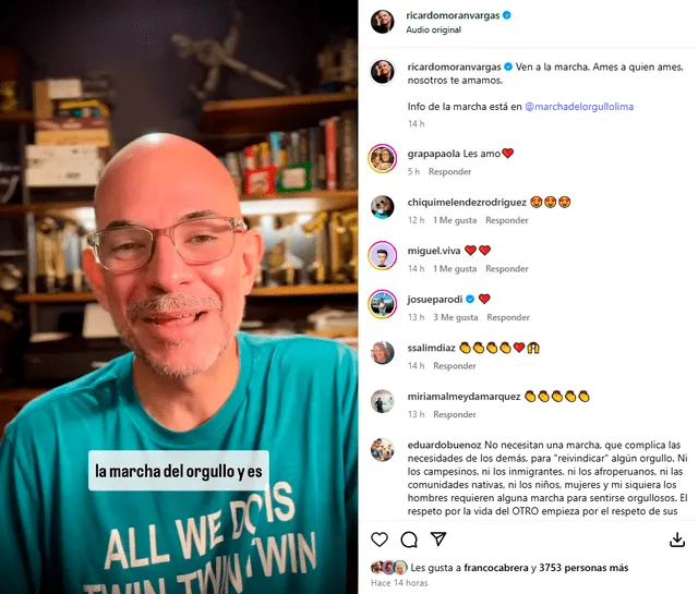 Ricardo Morán invitó a los heterosexuales a movilizarse este sábado 28 de junio. Foto: Instagram.   