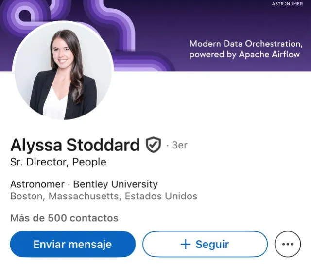 Alyssa Stoddard es la actual Directora Senior de Recursos Humanos en Astronomer desde enero de 2025. Foto: LinkedIn<br> Alyssa Stoddard es la actual Directora Senior de Recursos Humanos en Astronomer desde enero de 2025. Foto: LinkedIn<br>