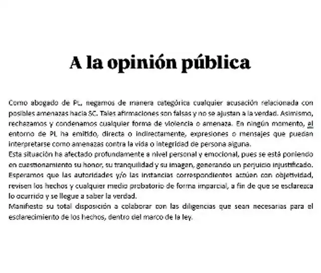 Comunicado de Pamela López. Foto: Instagram   