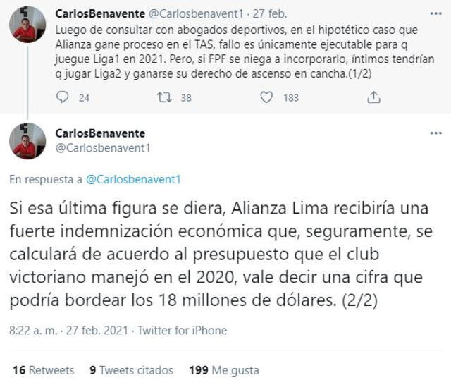 Carlos Benavente expone el caso de Alianza Lima.
