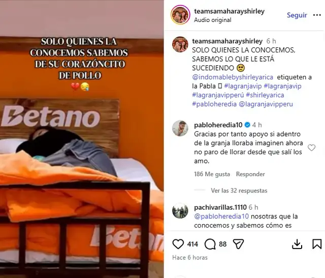 Pablo Heredia reacciona a video de Shirley Arica. Foto: Instagram.