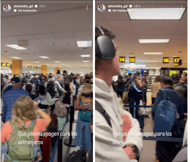 Almendra Gomelsky espero más de dos horas en el aeropuerto para ser atendida en Migraciones. Foto: captura Almendra Gomelsky/Instagram