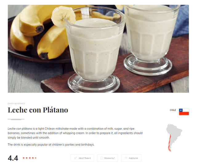  Así aparece el jugo de leche con plátano en Taste Atlas. Foto: Taste Atlas   