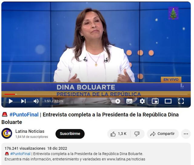  Video original de la entrevista a Dina Boluarte en diciembre del 2022 en 'Punto final'. Foto: captura en YouTube / Latina Noticias.    