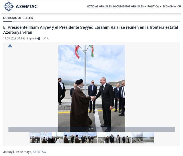 <em> El medio estatal de comunicación de Azerbaiyán adjuntó 11 fotos del encuentro entre Raisi y Aliyev. Foto: captura de Google</em>   