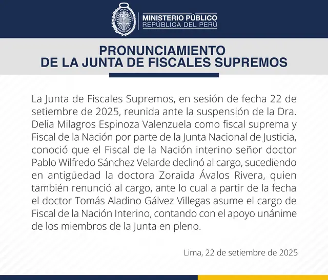  Comunicado del Ministerio Público. Foto: difusión   