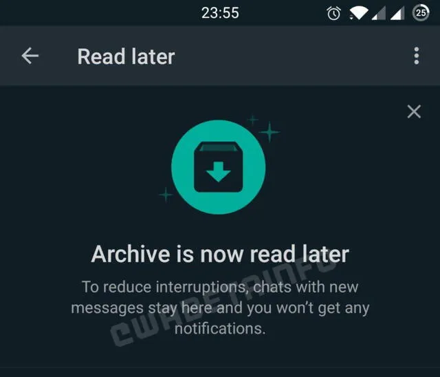 Interfaz de "Leer más tarde" de WhatsApp
