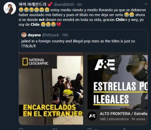 Comentarios de fans sobre NCT en Alto frontera de A&E. Foto: captura Twitter