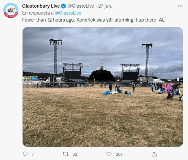 Tuit del 27 de junio de 2022 publicado en la cuenta de Twitter del Festival Glastonbury. Foto: Captura LR/Twitter
