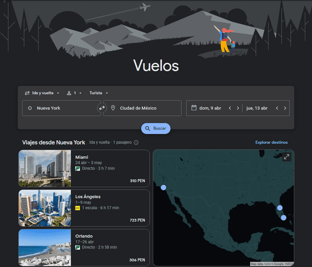  Google Flights es una excelente alternativa para comparar precios de vuelos. Foto: captura GF   
