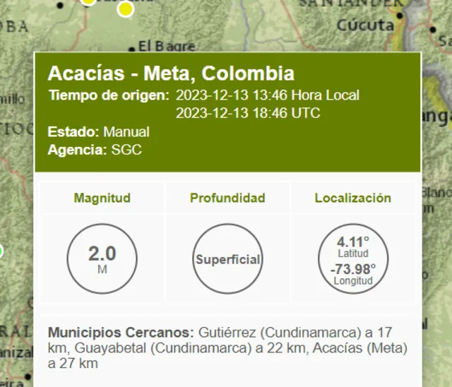 Sismo en Colombia. Foto: SGC   