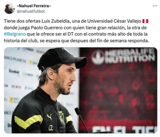 Luis Zubeldía cuenta con ofertas del Perú y Argentina tras su paso por LDU de Ecuador. Foto: Twitter/Nahuel Ferreira.   