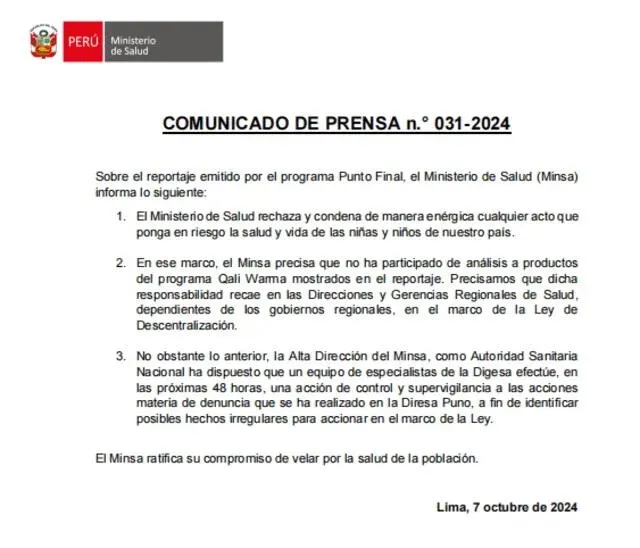  Minsa rechaza actos de corrupción. Foto: Minsa    