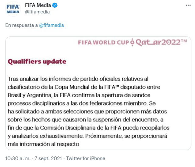 Comunicado oficial FIFA