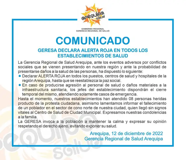 Comunicado de la Geresa de Arequipa. Comunicado de la Geresa de Arequipa.