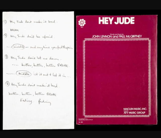 El manuscrito de "Hey Jude" que se vendió por más de 900 000 dólares.