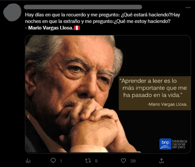 Usuarios recuerdan frases de amor de Mario Vargas Llosa
