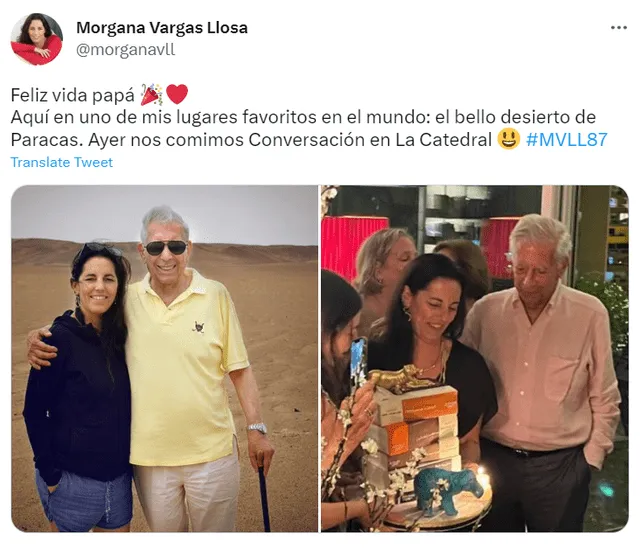 Morgana Llosa celebra los 87 años de su padre Mario Vargas Llosa. Foto: Twitter    