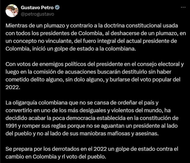 Además, mediante una publicación realizada en la red social X, el mandatario expresó su preocupación. Foto: @petrogustavo/X.   