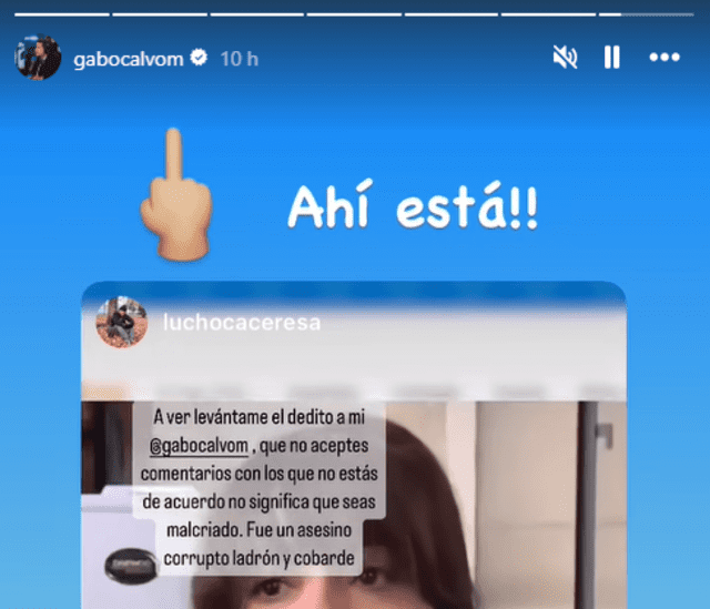  La respuesta de Gabriel Calvo en Instagram ante la historia que publicó Lucho Cáceres mencionándolo. Foto: Instagram    