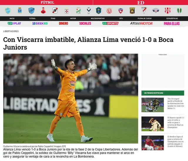 <em>Reporte de El Deber con respecto al más reciente partido que jugó el golero blanquiazul. Foto: captura de El Deber</em> <em>Reporte de El Deber con respecto al más reciente partido que jugó el golero blanquiazul. Foto: captura de El Deber</em>