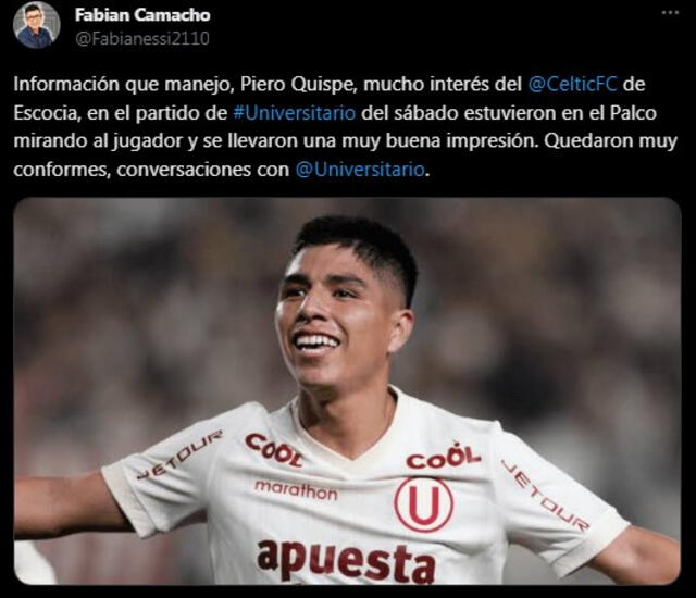 Tuit de Fabian Camacho. Foto: captura de 'X'/Twitter   