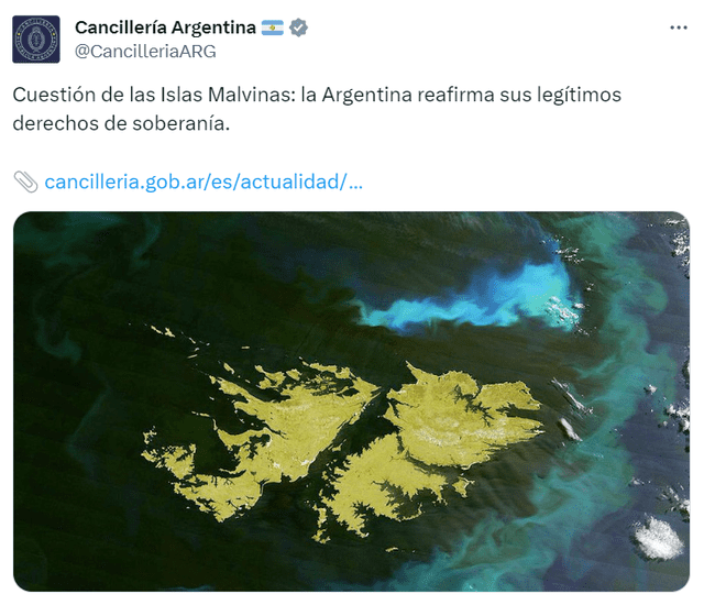La Cancillería de Argentina compartió su mensaje en conmemoración de la invasión del Reino Unido a las Malvinas. Foto: captura @CancilleriaARG/Twitter   