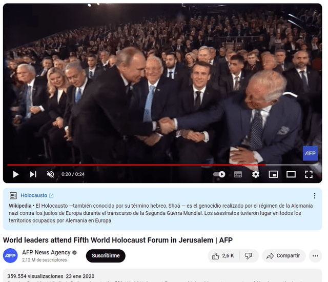  Vladímir Putin saluda al príncipe Carlos en el evento de 2020. Foto: captura en Youtube / AFP.    