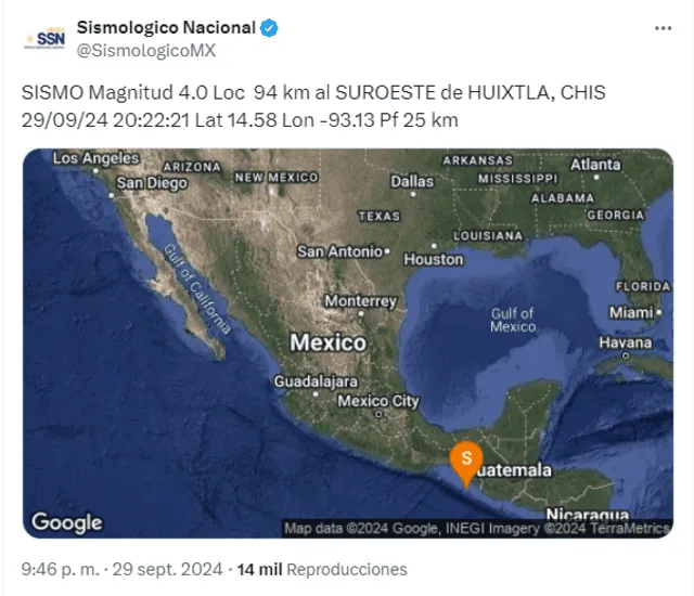 Este fue el último sismo registrado en México. Foto: SSN/ X