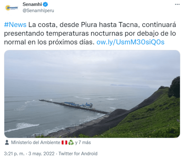 La costa, desde Piura hasta Tacna, continuará presentando temperaturas nocturnas por debajo de lo normal en los próximos días. Foto: Senamhi