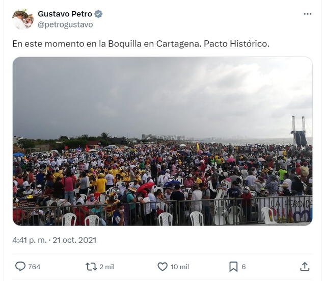 <em> Publicación de Gustavo Petro sobre su mitin en Cartagena. Foto: captura de X</em>   