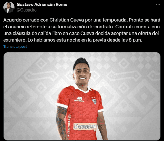  Christian Cueva renovará su contrato por una temporada más, según informó Christian Adrianzén. Foto: captura    