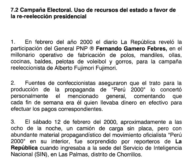 Fuente: Informe Final de la Comisión Investigadora de la Gestión Presidencial de Alberto Fujimori.