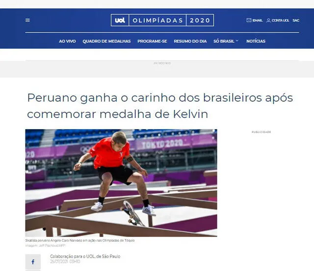 Angelo Caro es noticia en medio brasileño tras gesto con el skater Kelvin Hoefler.