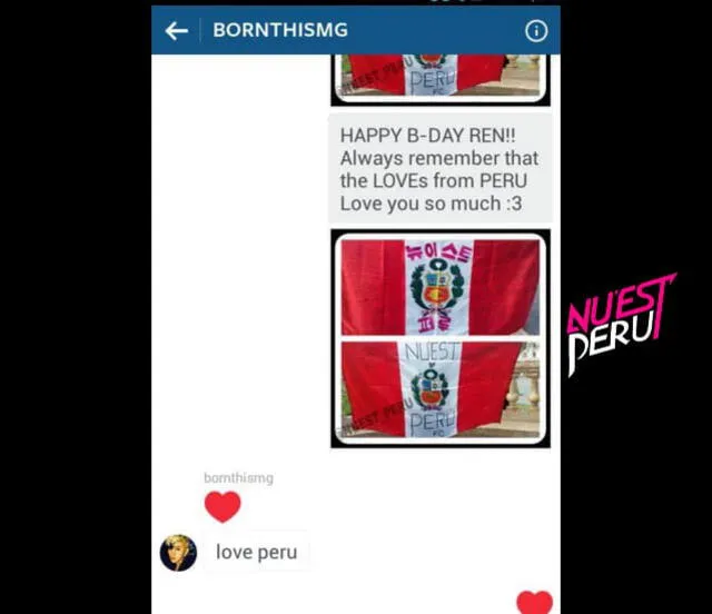 Ren respondió un mensaje que le deseaba Feliz cumpleaños desde Perú. Foto: cortesía NU'EST Perú